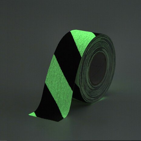 Antirutsch Klebeband Glow in the Dark 75 mm Gestreift schwarz glow